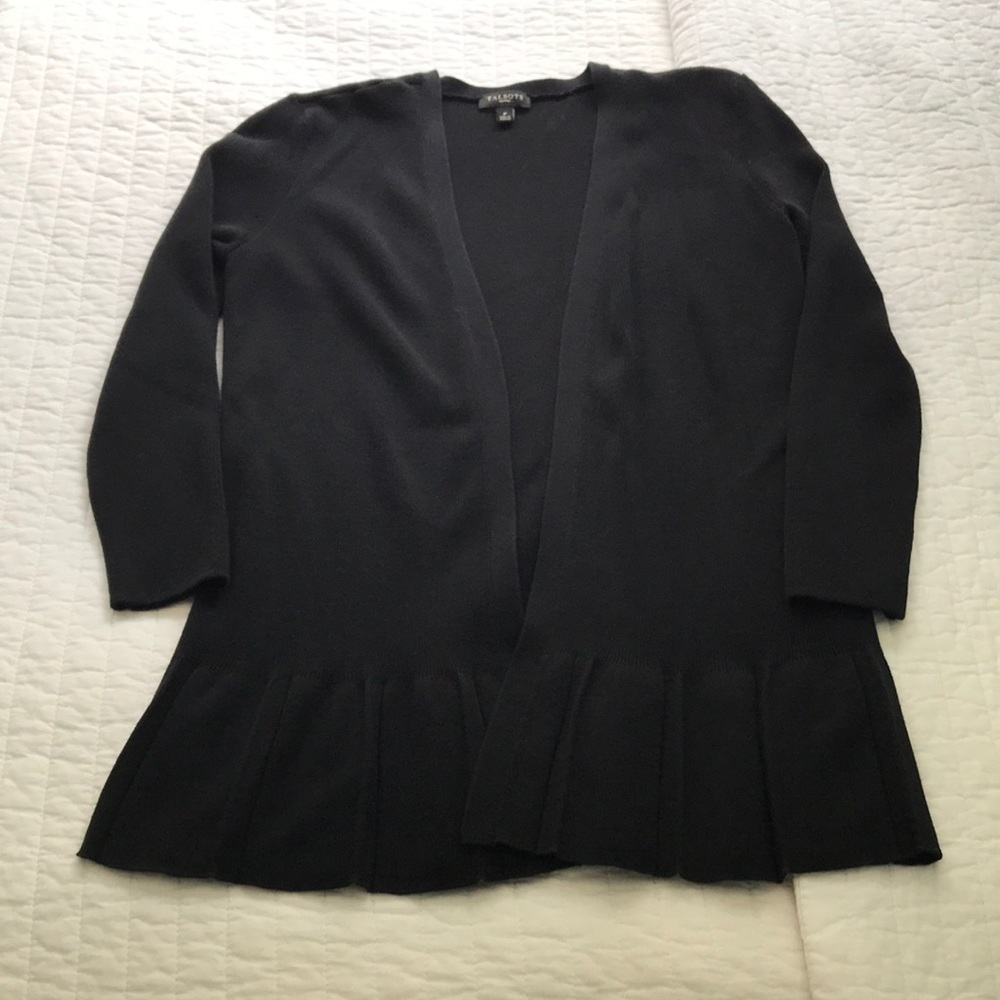 Talbots Ruffle Bottom Black 3/4 Sleeve Cardigan